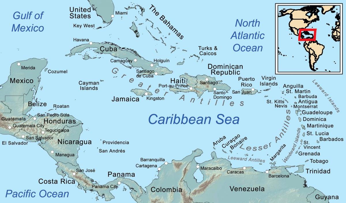 kort af jamaíka og umhverfis eyjarnar