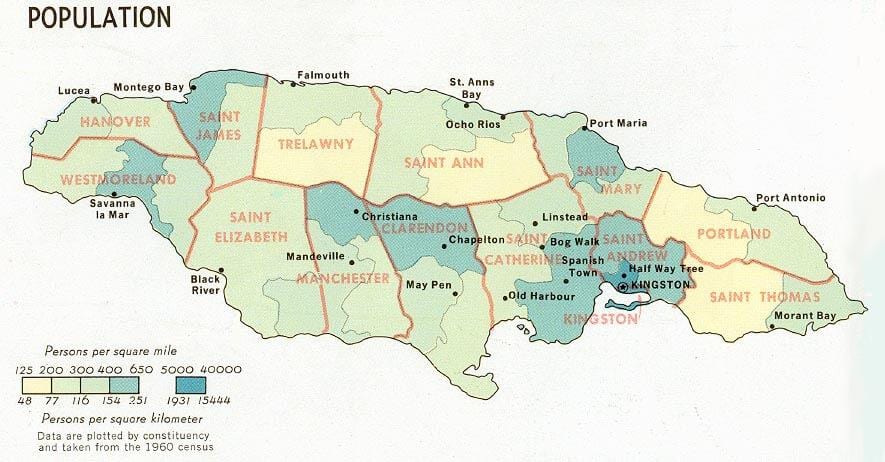 íbúa kort af jamaica