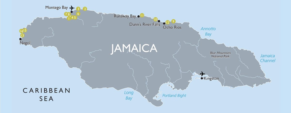 kort af ferðamaður staðir í jamaica