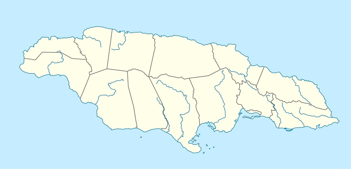 kort af jamaica að sýna ám