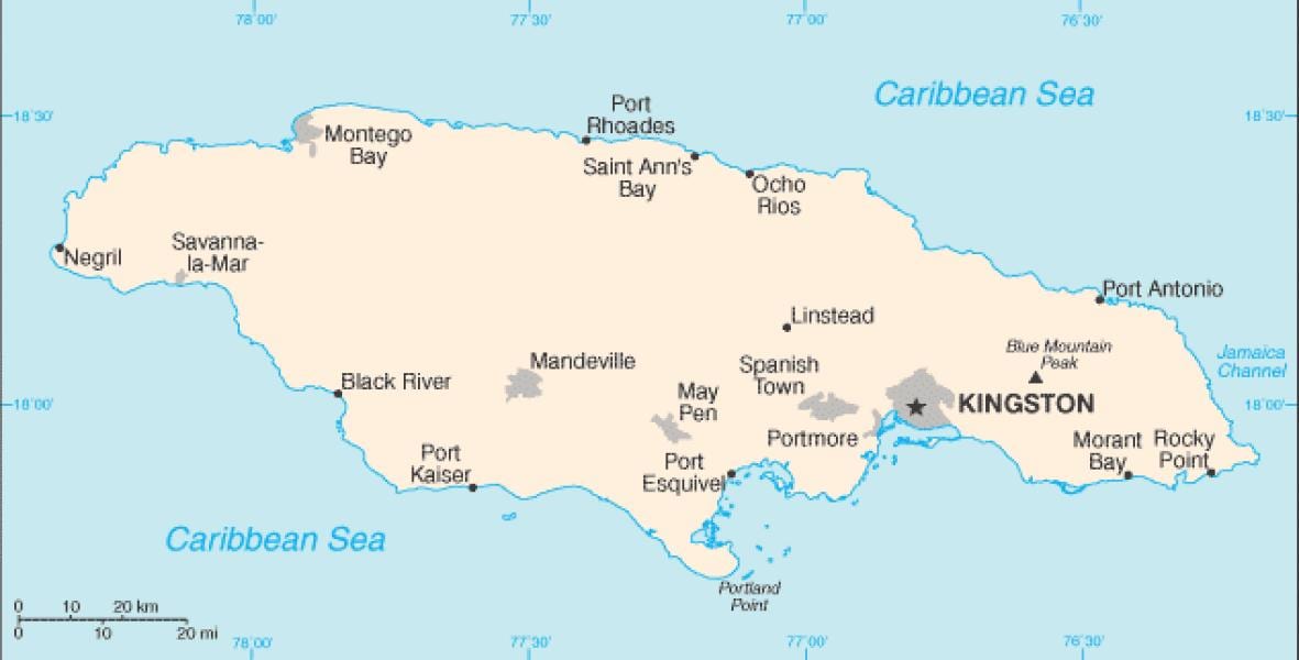 Kort af jamaica svæði