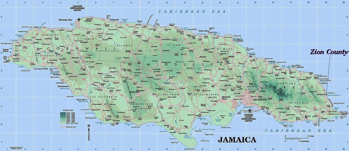Kort af jamaica norðurströnd