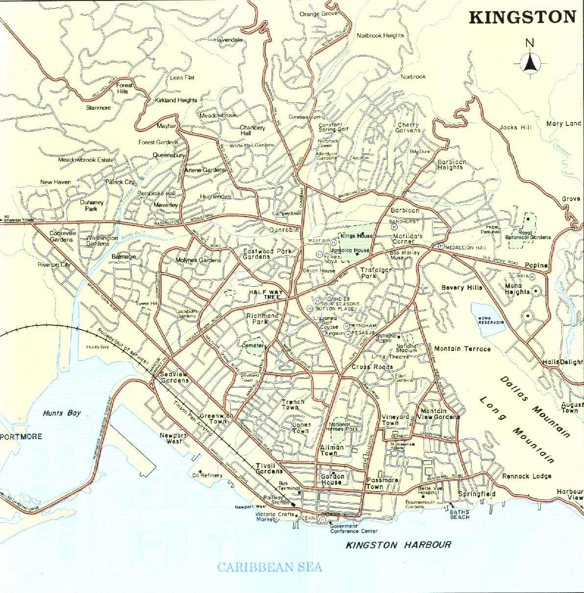 Kort af kingston jamaica hverfum
