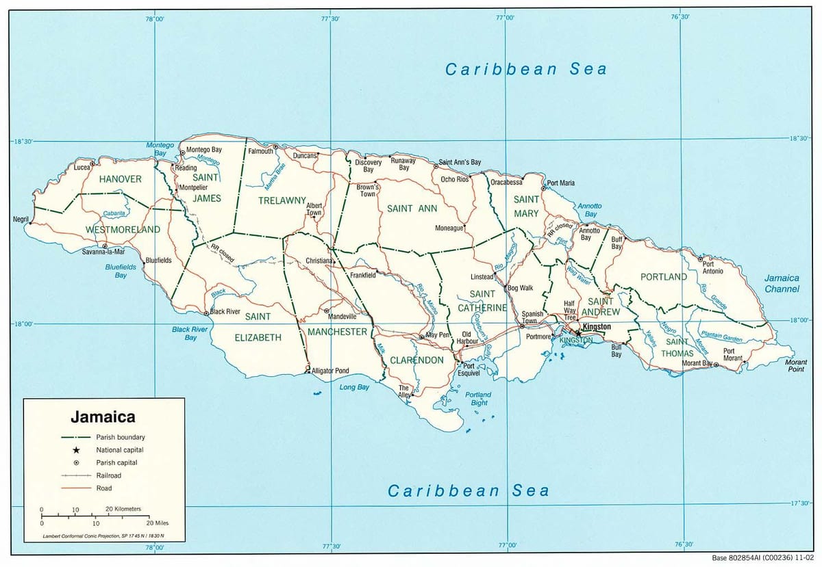 Kort af svörtum river jamaica