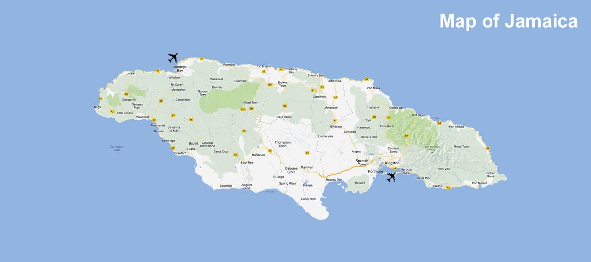 Kort af winnifred beach jamaica