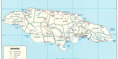 Kort af ám í jamaica