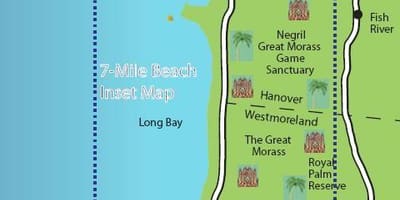 Kort af nótt jamaica 7 mílna beach