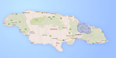 Kort af bláu fjöllum jamaica