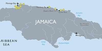 Kort af ferðamaður staðir í jamaica
