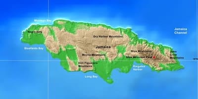 Kort af jamaica fjöll 