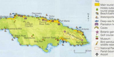 Kort af jamaica að sýna úrræði svæði